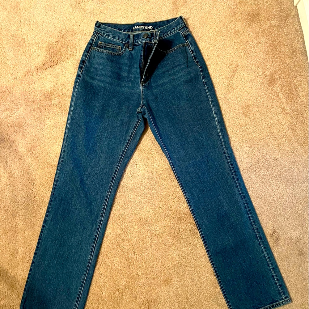 Lands End High rise straight leg jeans.
